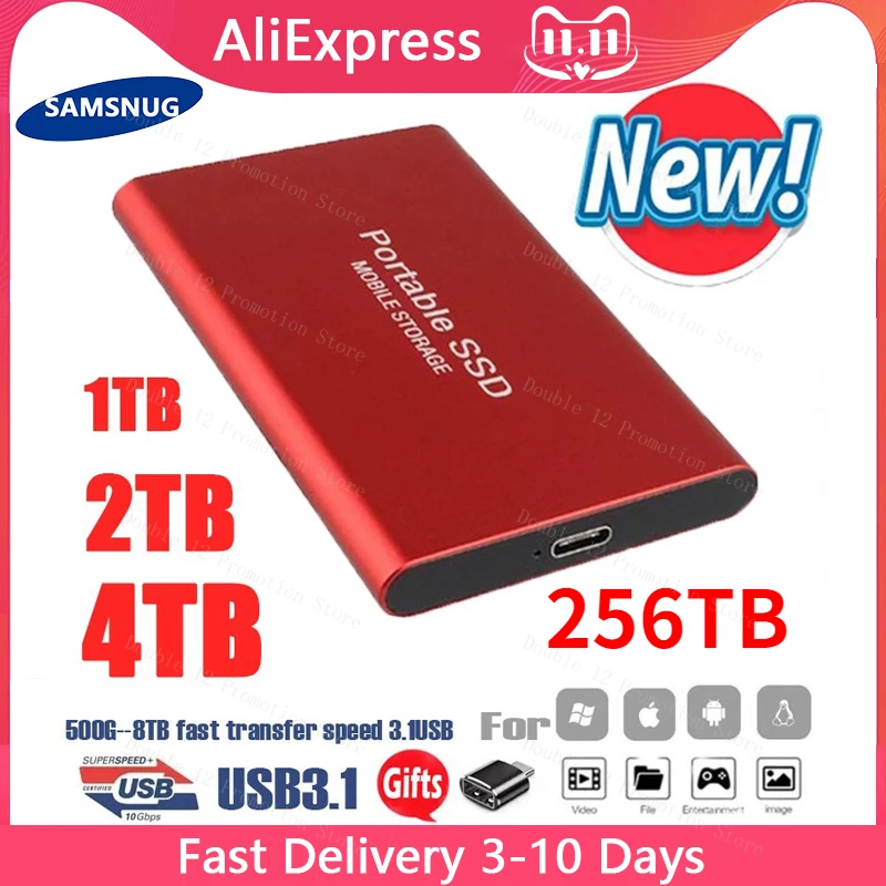 

New Original 256TB SSD 30TB SSD Usb 3.1 Type-C External Hard Drive Mobile Solid State Hard Disks for Desktop Laptop Notebook