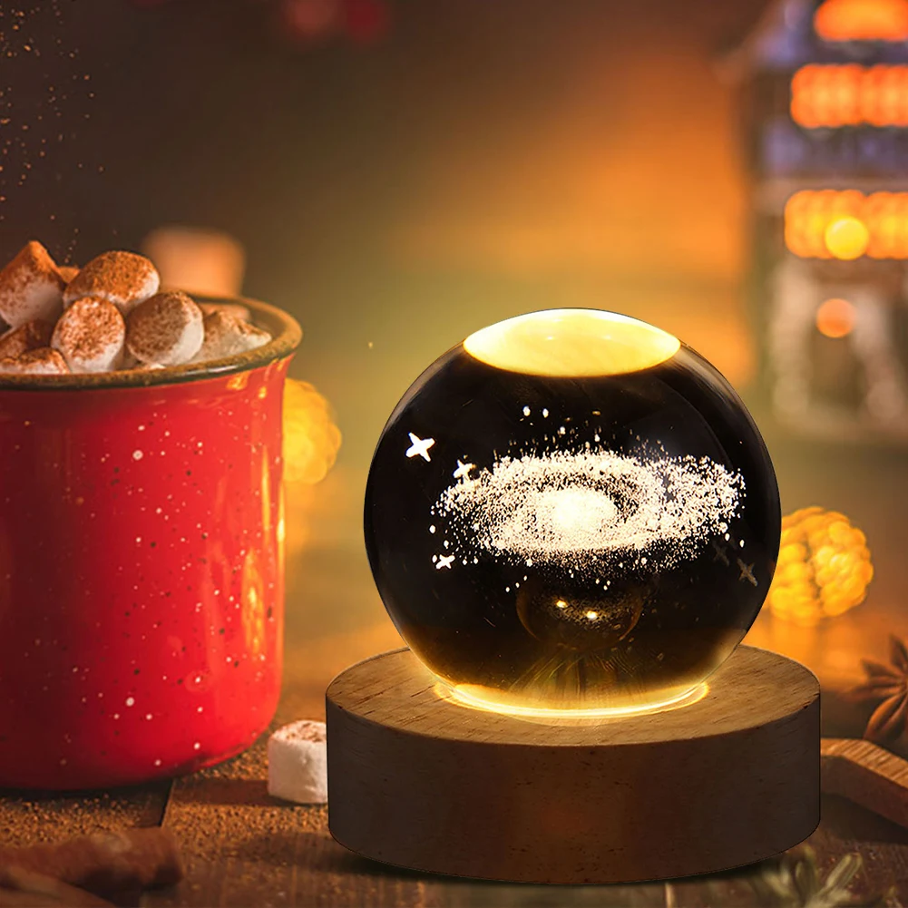 USB LED Night Light Galaxy Crystal Ball 3D Moon Planet Table Lamp Decor Bedroom Atmosphere Lamp for Birthday Kids Xmas Gifts: 3 - 5 Days Free Delivery Only UK