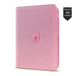 Premium PU Cover 9 - Pocket Trading Card Binder with Zipper Closure - 360 Capacity Side - Loading Album (Pink)