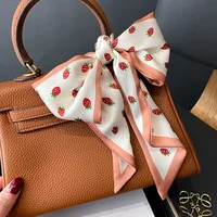 Skinny Ribbon Silk Scarf Women Lovely Fruits Print Foulard Hairband Headband Female Soft Satin Handle Bag Neck Ties Neckerchief 2