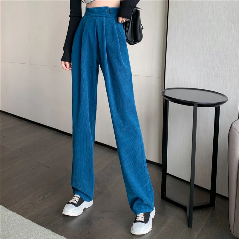 capri jeans Corduroy Women Y2K Straight Pants women Winter Plush Thick Pants Lambskin Cashmere Trousers High Waist Cotton Loose Female black capri pants