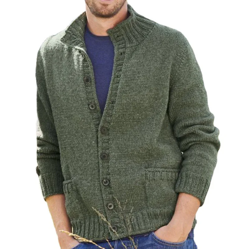 Men's Sweater Cardigan 2023 Autumn And Winter New Stand Collar Single Breasted Solid Color Casual Large Size Sweater