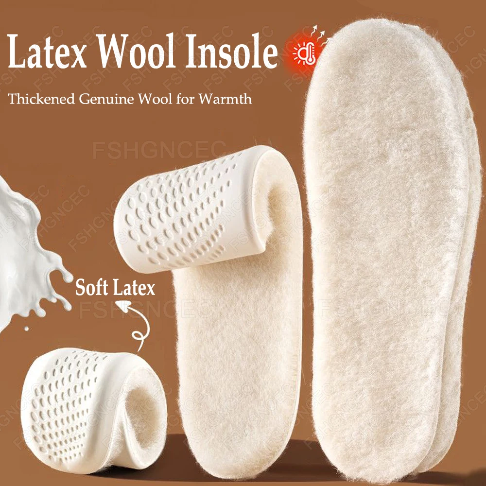 Einlegesohlen aus echter Wolle für Stiefel und Schuhe, Einsätze aus weichem, hochelastischem Latex, stoßdämpfende Einlegesohlen für Winterfüße, wärmende Einlegesohle – Detail 14