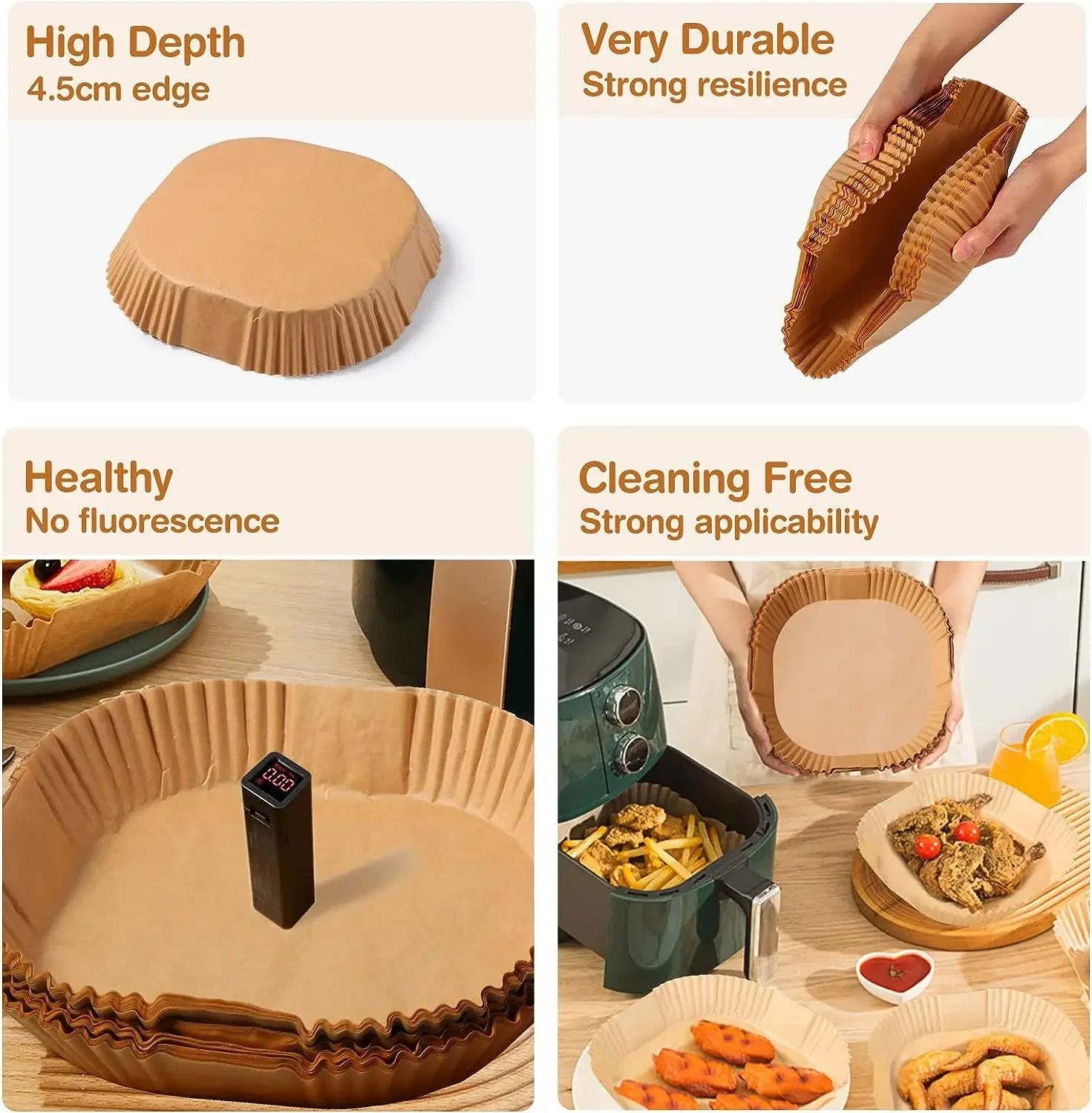 Air Fryer Liners Air Fryer Accessories 50/100PCS Disposable Air Fryer Paper Non-Stick Kitchen Baking Airfryer Mat Oilproof Micro-wave Barbecue Pad Baking Paper Liner