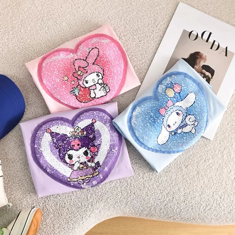Mymelody Culumi Girls T-Shirt Summer Shirt Changeable Pattern Cinamonroll Children Cartoon Round Neck Casual Tee Tops 6