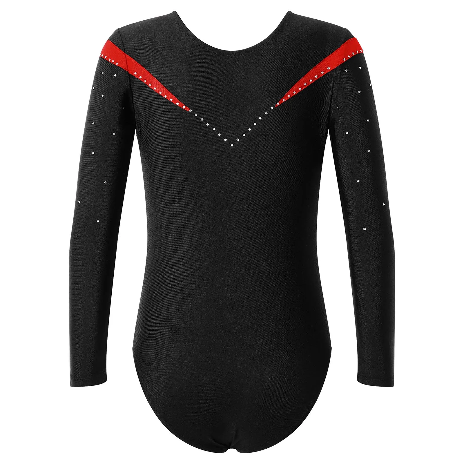 Gymnastics Jumpsuit Kids Girls Long Sleeve Shiny Rhinestone Figure Ice Skating Bodysuit Children Ballet Dance Leotard Dancewear