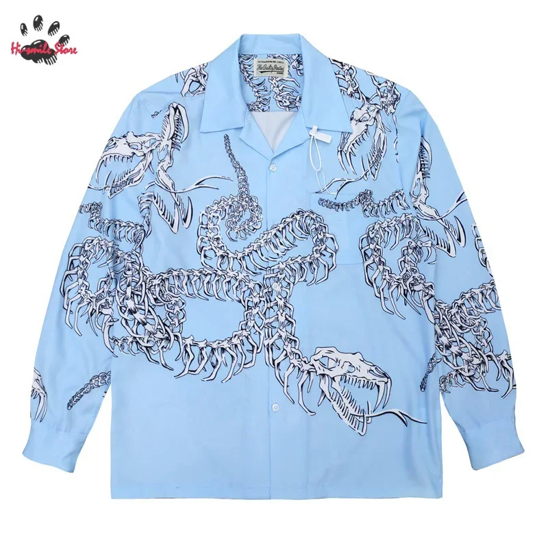 Hawaii WACKO MARIA Long Sleeve Lapel Buttons Shirt Men Woman 1:1 Full Graphic Print Casual Top Inside Tags