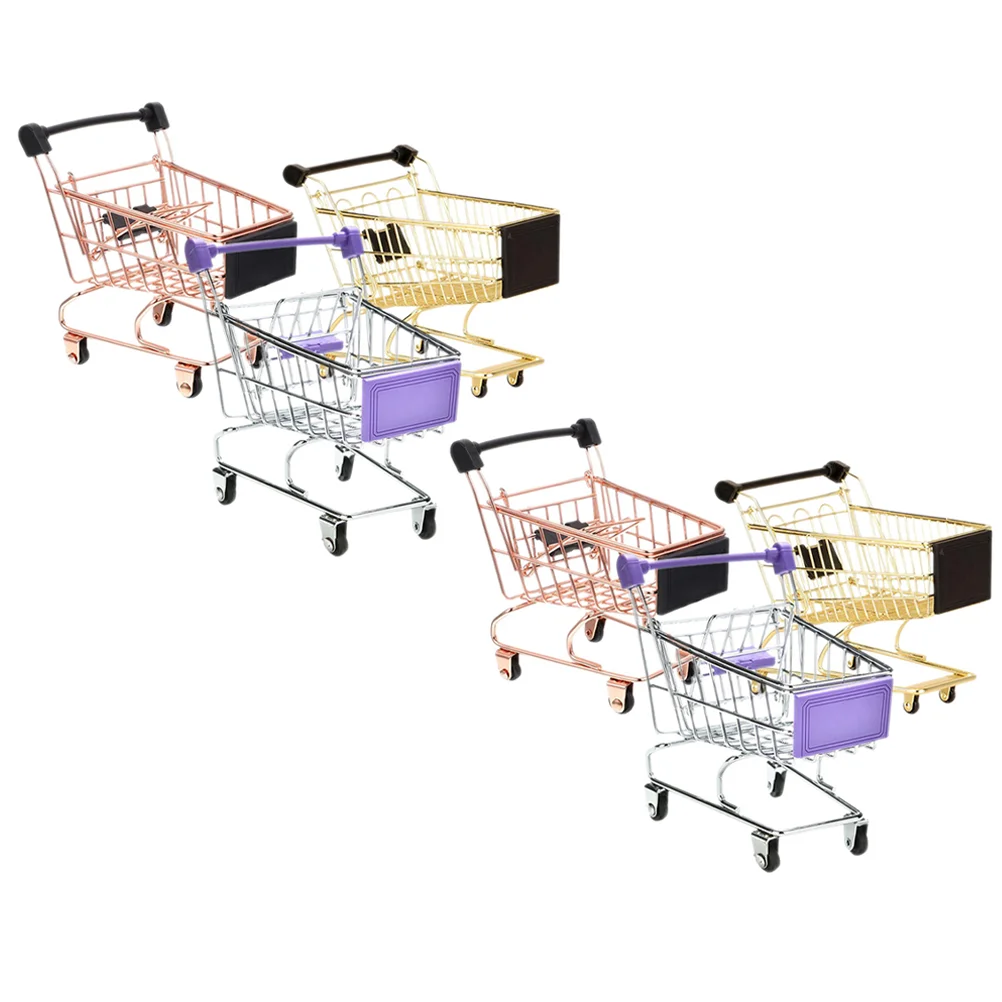 6 Pcs Shopping Cart Mini for Kids Carts Groceries Toddlers Desktop Makeup Sponge Holder Grocery Toys 1-3 Child 6