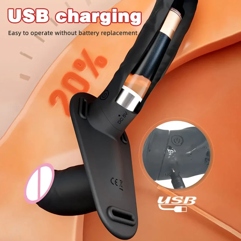 Double Head Electric Vibrating Strap On Dildo Wearable Adjustable Belt for Lesbian Couples Rechargeable Waterproof Sex Toy