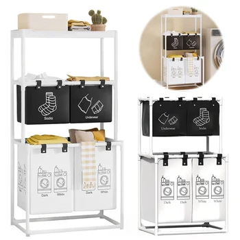 Laundry Sorter Basket Dirty Clothes Hamper 2/3 Layer Laundry Sorter Organizer Waterproof Clothing Storage Rack for Laundry Room 1