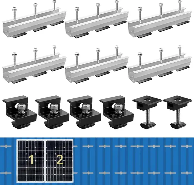 Kit de support de panneau solaire, Rail de montage en aluminium 30mm/35mm, supports de pinces d'extrémité pour toit plat, Rail de montage PV 12 pièces 1