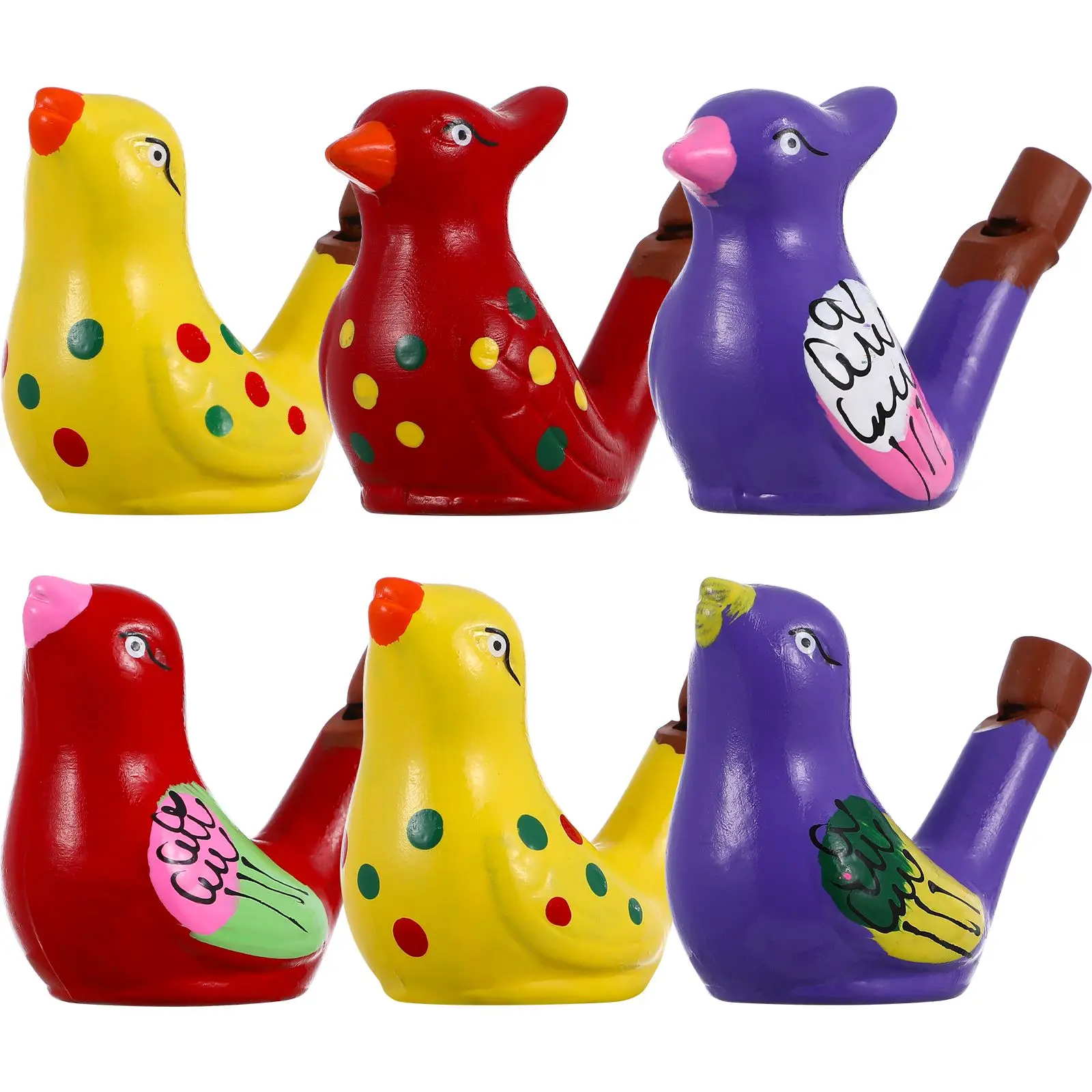 

6pcs Ceramic Bird Whistles Funny Water Whistle Noise Makers Bathtime Musical Instrument Toys Kids Party Favors Gift Random Style