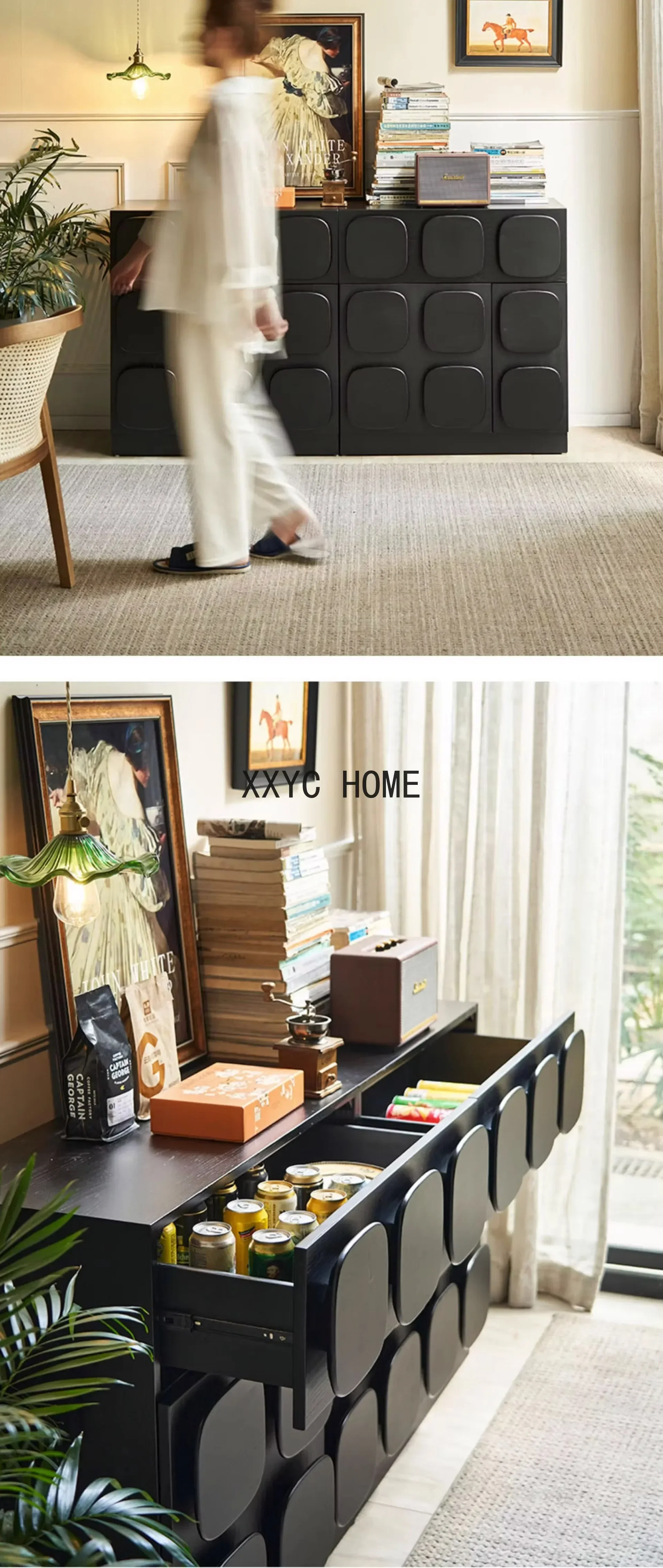 Living Room Entrance Cabinet Designer Drawer-Style Mid-Ancient Black Combination Chest of Drawers
