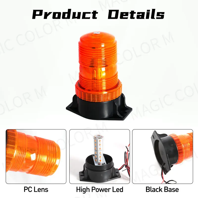 Solar LED Beacon Light 12/24V Wireless Waterproof Amber Warning Lights,  with Magnetic Base, Rechargeable Rotating Strobe Lights for Vehicle  Forklift