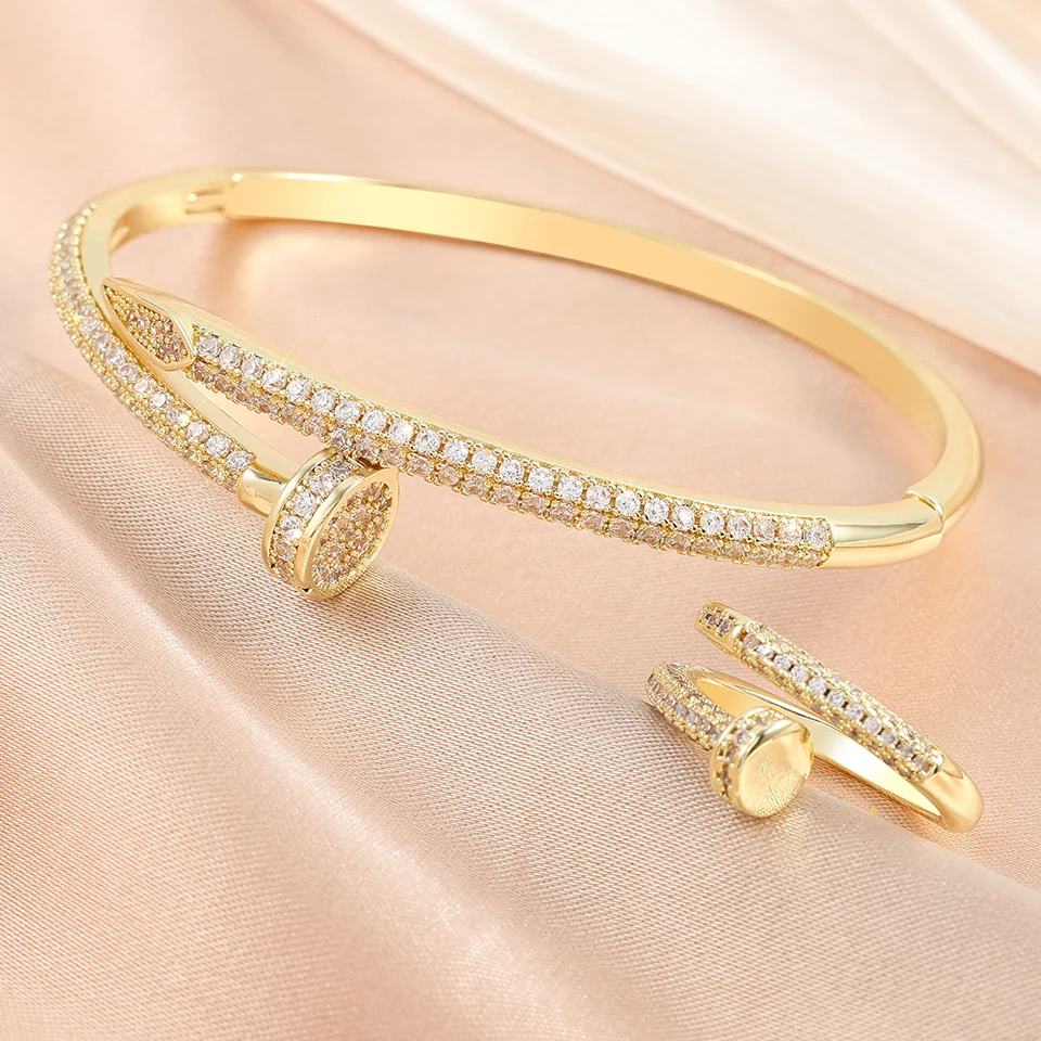 ZAKOL الذهب الأبيض اللون AAA الزركون سوار خاتم مجم...