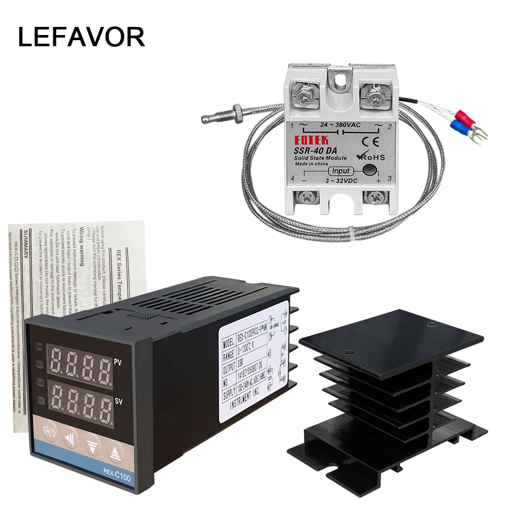 REX-C100 PID Temperature Controller+K Thermocouple 0-400℃+40A Solid  State Relay 