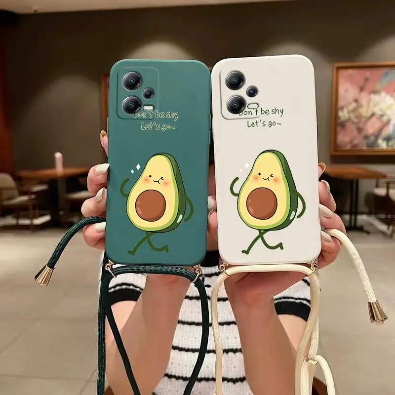 

Avocado Family Crossbody Lanyard Silicone Phone Case For Xiaomi Poco X5 X3 X4 M4 M3 M5 F4 F3 X4 GT X3 GT X3 Pro M4 Pro Cover