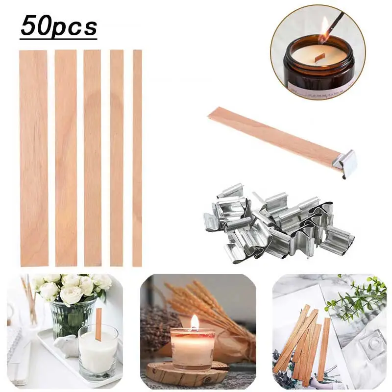 50pcsWoodenCandleWicksWithClipBaseHighQualityCraftBurning