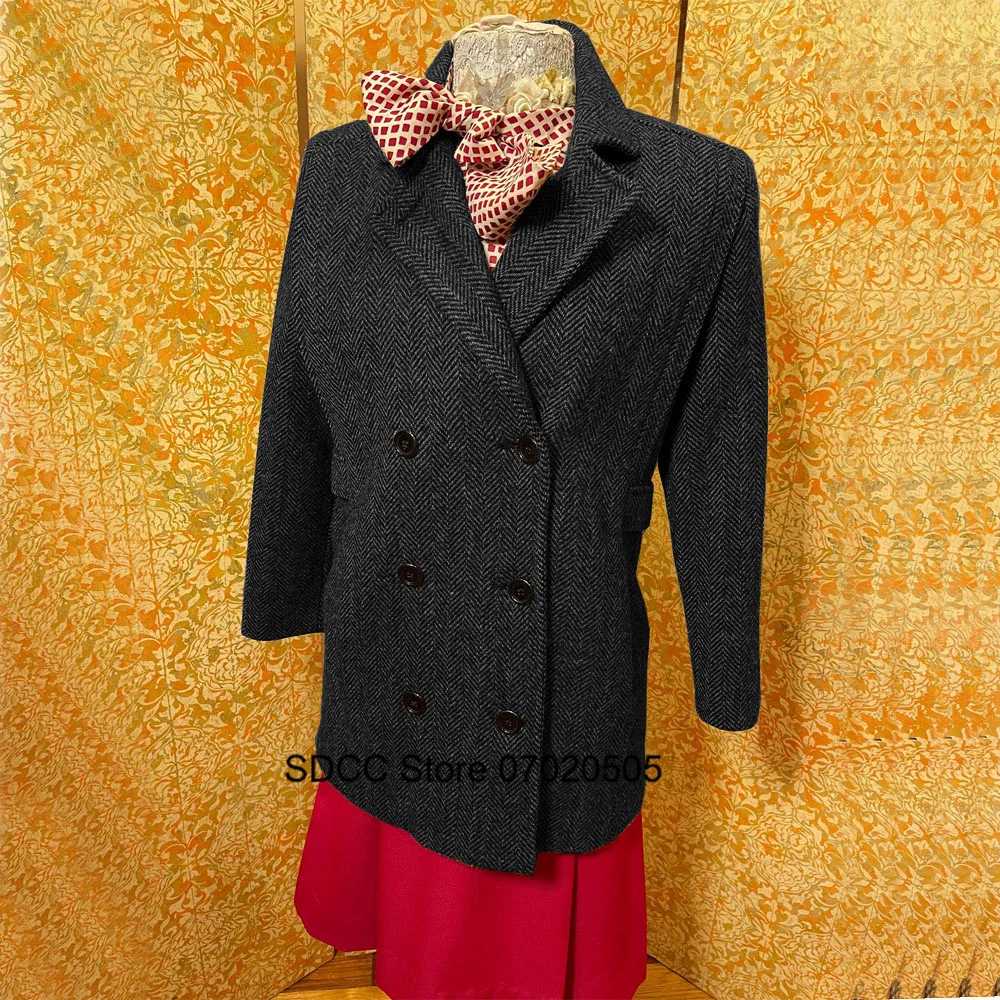 New Women's Long Coat Herringbone Single-breasted Lapel Custom Jacket Punk Wool Coat  Clothes Womens Clothing Parkas Blazers