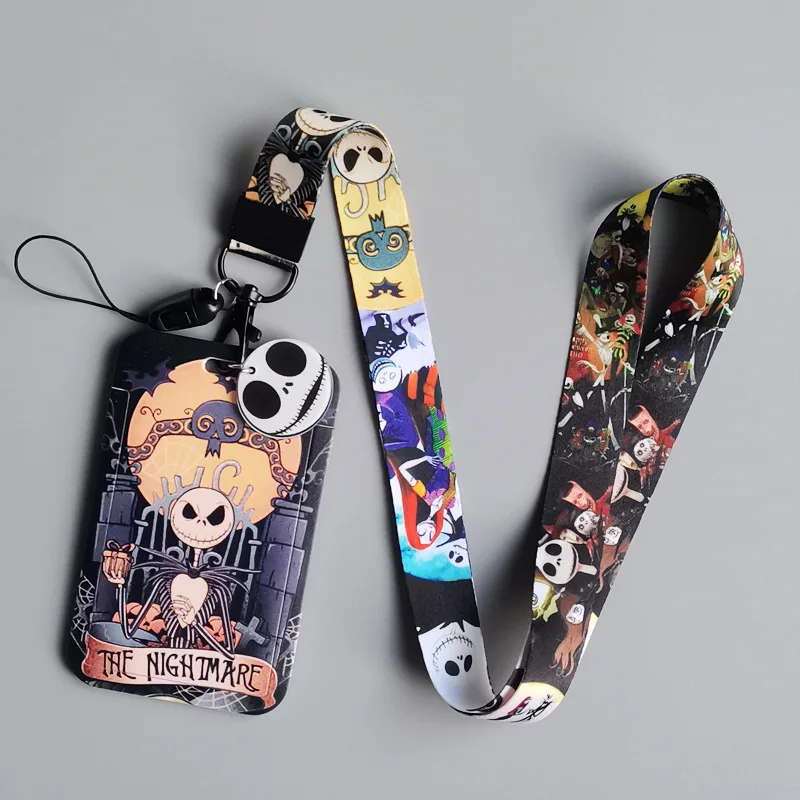 1 Set Disney Jack Skellington Pvc Card Cover Campus Card Mickey Minnie Hanging Bag Holder Lanyard Id