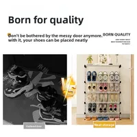 New simple multi-layer inclined dustproof shoe rack. Space saving home door step shoe cabinet, easy to assemble 4