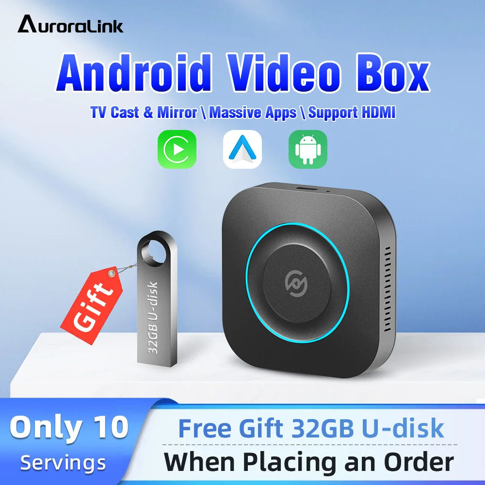 

AuroraLink CarPlay Ai Box TV Box Wireless CarPlay Adapter Wireless Android Auto Dongle Android 11 HDMI TV Cast 32G U-disk Gift