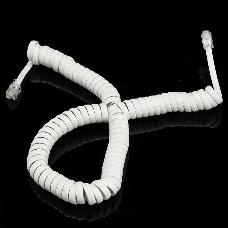 2M Coiled Telephone Handset Cable RJ10 4P4C Phone Voice Extension Curly Spring Cord Telephone Coiled Cord Connection Line