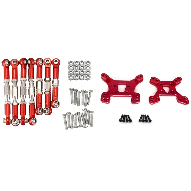 

2 Set RC Car Part: 1 Set Metal Linkage Servo Pull Rod Steering Tie Rod Set & 1 Set Front And Rear Shock Tower Board Set