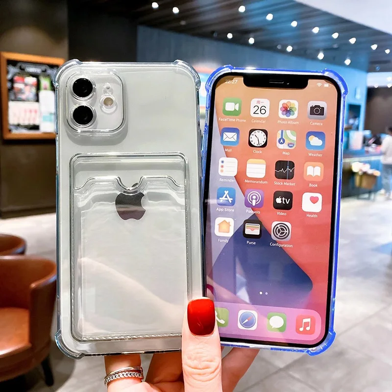 Transparent Case For iPhone 17 Pro Max Case iPhone 16 15 Pro Max 13 14 12 11 7 8 Plus SE Cover Soft Wallet Pocket Card Holder 3