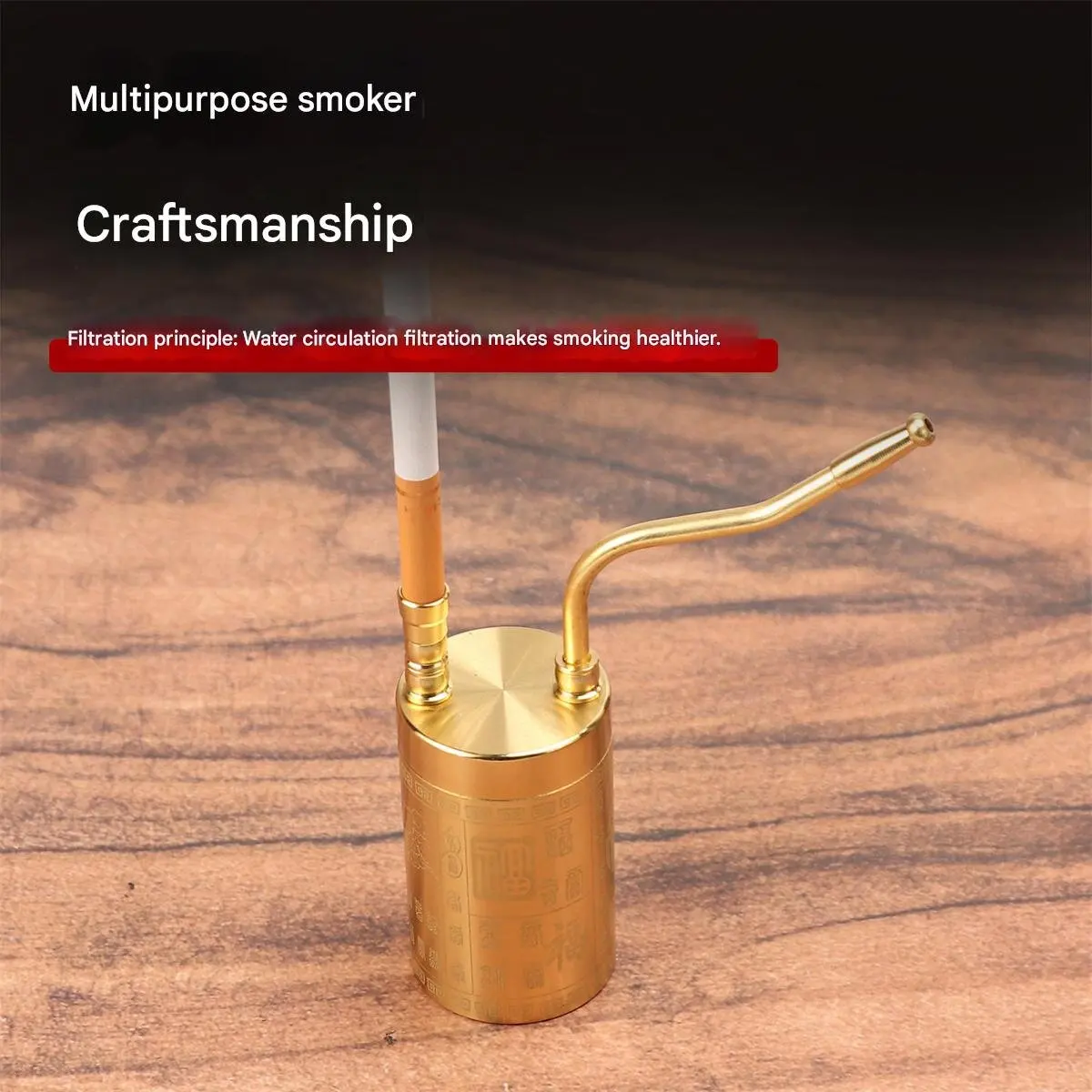 Exquisitely Carved Pure Brass Hookah with Hundred Blessings Design