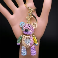 Cute Sweet Colorful Full Crystal Big Bear Key Chain Alloy Rhinestone Fashion Bag Accessories Keyring Jewelry Wholesale N9029 3