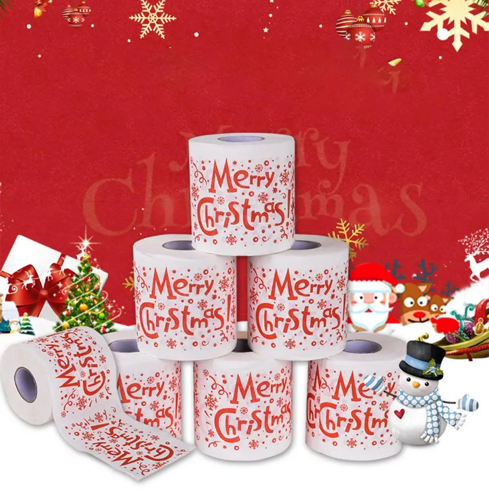 1 Roll Cartoon Pattern Disposable Toilet Paper Festive Soft Touch Decorate Christmas Holiday Printed Roll Paper for Festival toilet paper