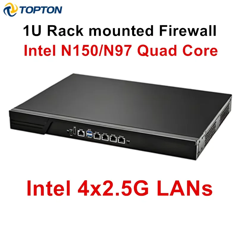 토포튼 1U 랙형 방화벽 어플라이언스 미니 PC 인텔 N150 N97 쿼드 코어 4개의 i226-V 2.5G LAN 포트 DDR5 VPN 네트워크 게이트웨이 홈 서버