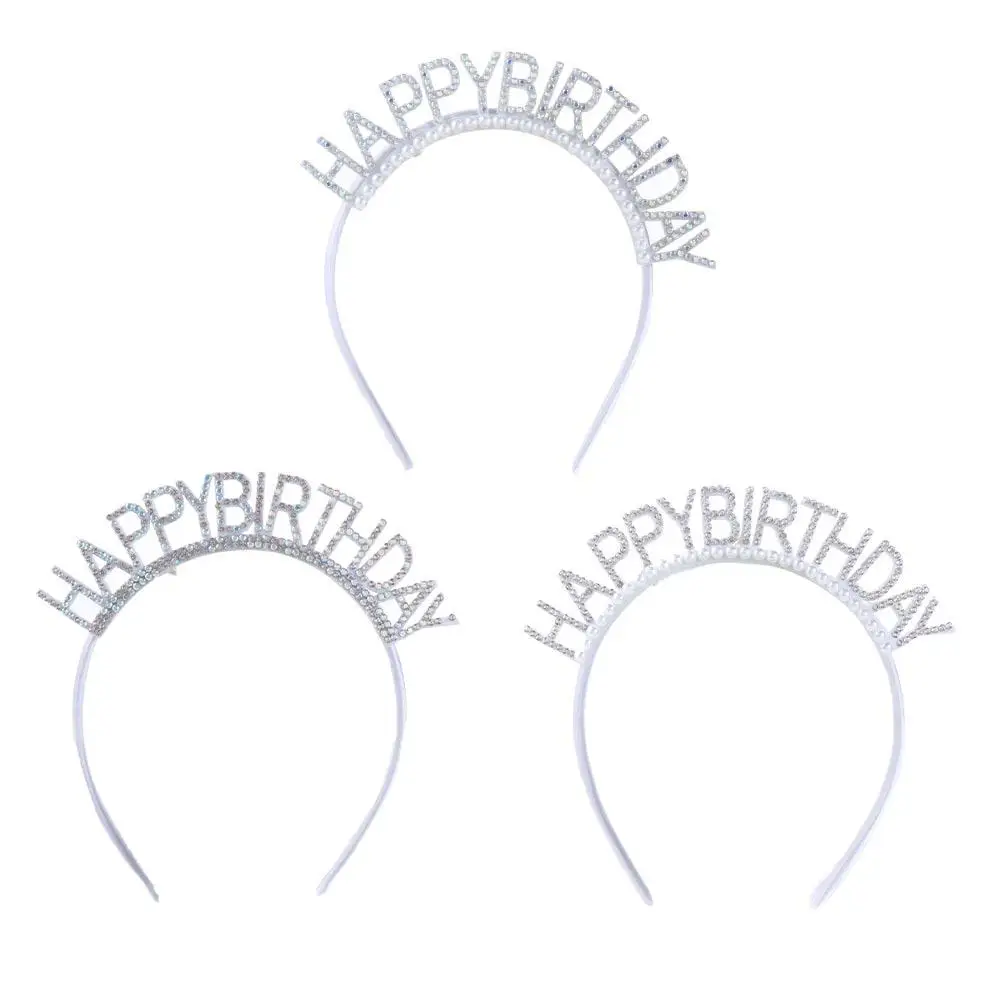 

Happy Birthday Headband Headdress Diamond Pearl Birthday Hair Hoop Crown Decoration Party Dress Up Atmosphere Birthday Hat