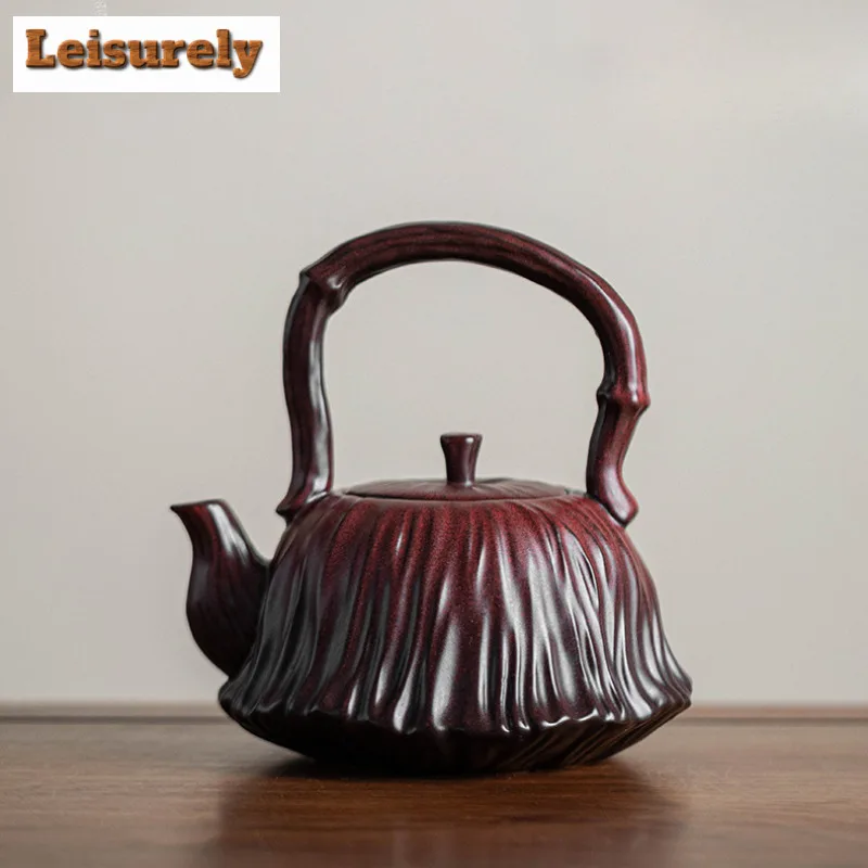 550ML Kiln Change Red Ceramic Teapot Creative Lotus Seedpod Lifting Handle Pot Boiling Water Kettle For Electric Pottery Stove