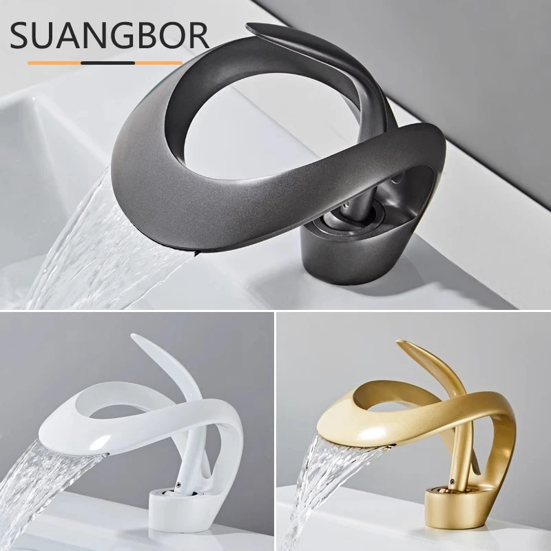 

Golden/White Bathroom Basin Faucet Black Bathroom Faucet Brass Creative Grey Sink Mixer Tap Hot & Cold Waterfall Basin Faucet