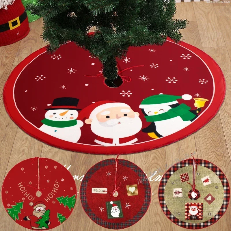 Christmas Tree Skirt 60Cm Red Christmas Tree Foot Cover Santa Claus Snowflake Carpet Base Mat Decorations