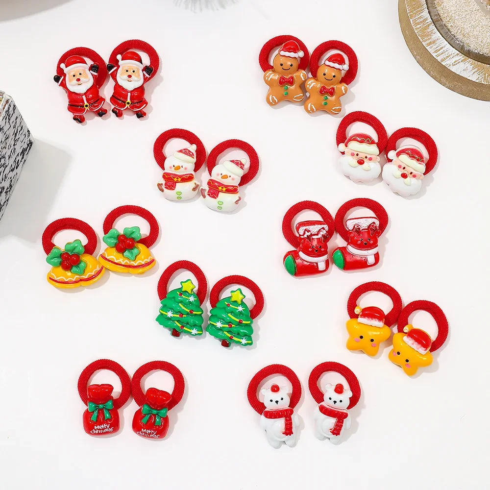 10-Pack Girls Hair Ties Cute Christmas Design with Santa Christmas Tree Snowman Ideal Gift for Girls for Christmas New Year