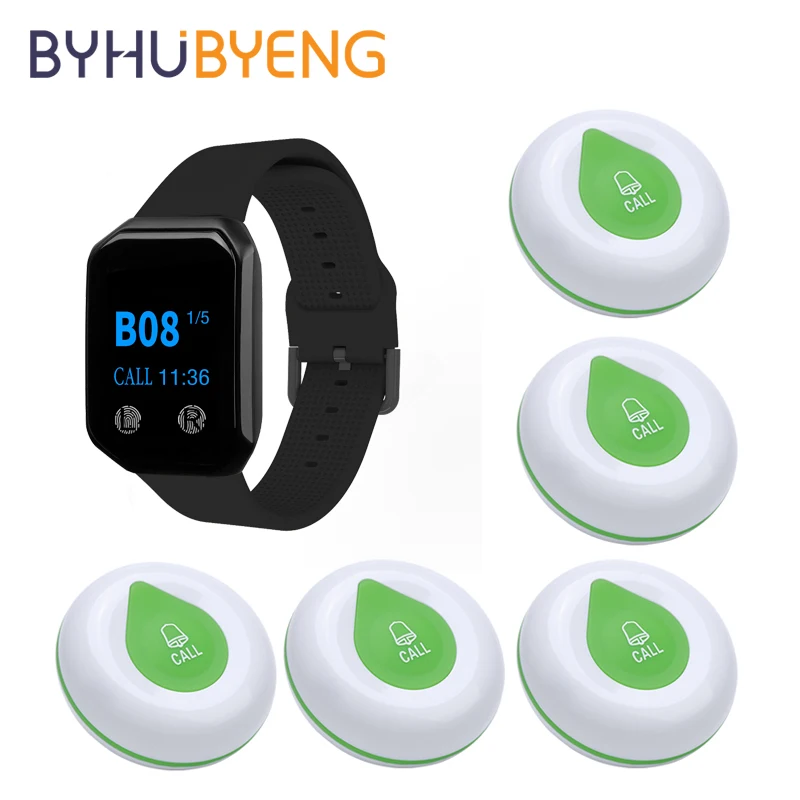 BYHUBYENG Restaurant Pager Wireless Waiter Calling System FM 433MHz Watch Receiver Call Button Transmitter Relogio Digital | Компьютеры и