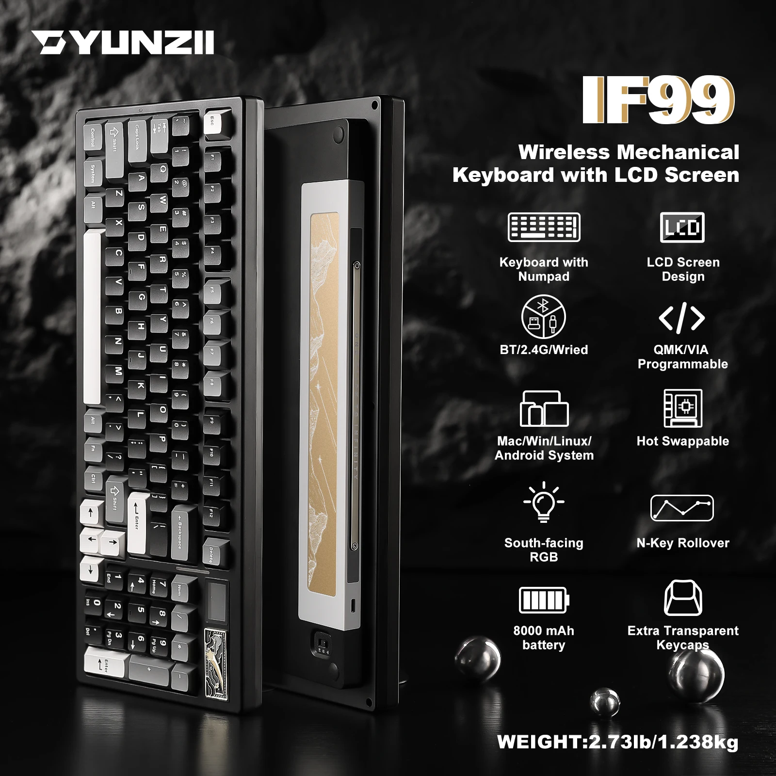 yun Yunzii IF99 QMK/VIA Full Size LCD Mechanical Keyboard - Micro Center