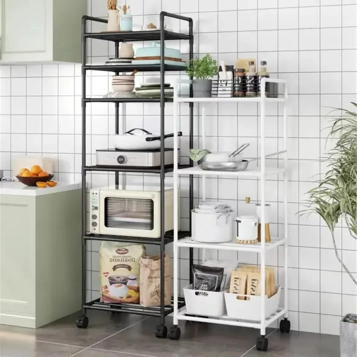 Storage Rack Rolling Storage Cart Floor-Standing Multi Layer with Pulley for Bathroom Kitchen