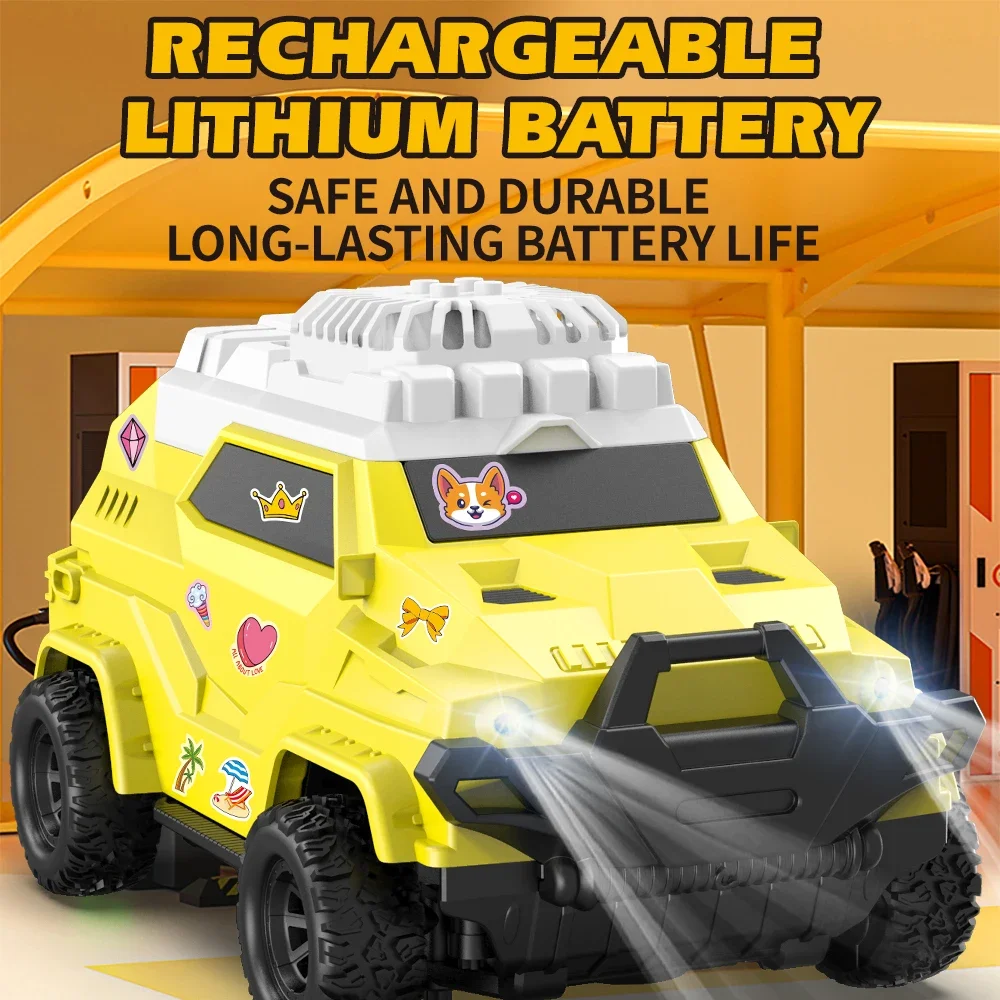 Rc Car with Fan 2.4G Diy Sticker Remote Control Car Off-Road Crawler Vehicle with Lights Electric Toys for Boy Girl Gift