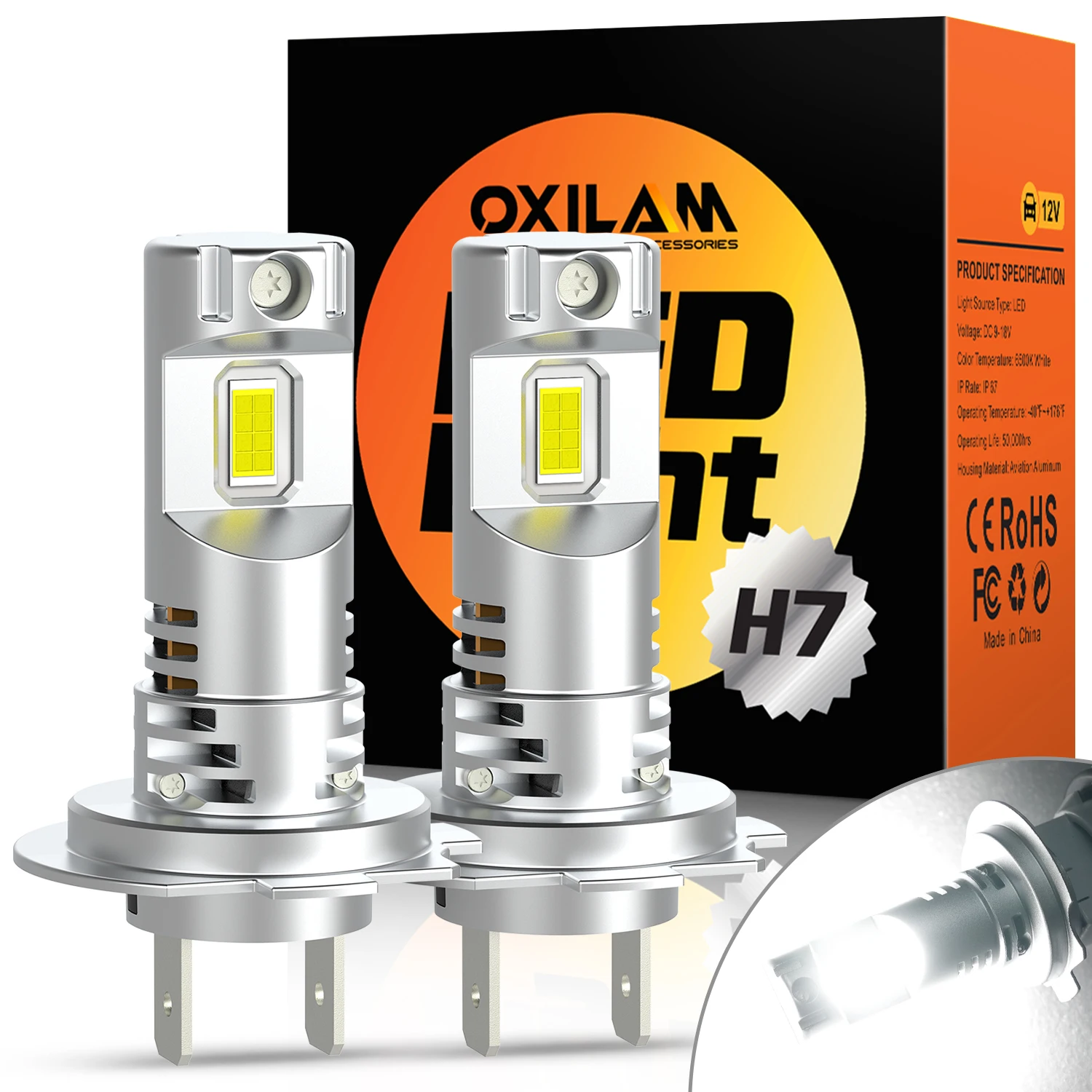 OXILAM 2Pcs H7 LED 6500K Car Headlight For Hyundai I30 2015 I40 I20 Tucson 2015 2020 Carlitek Elantra 2017 Santa Fe H7 60W 12V