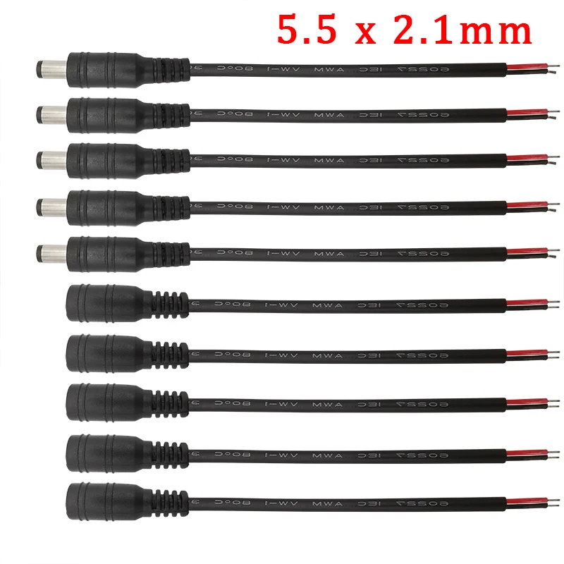 

10Pair 5.5x2.1mm DC Power Male Female Adapter 12V 15CM DC Plug Jack Pigtail Wire Cable Connector For 5050 3528 LED Strip Light