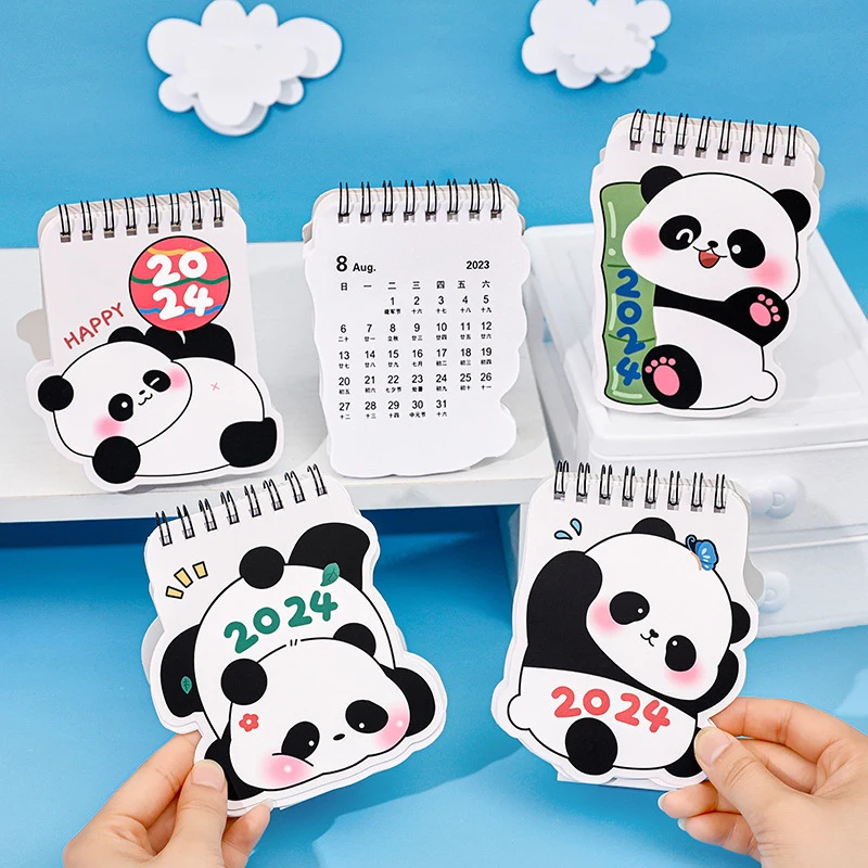 Cartoon Panda 2024 Mini Calendar Creative Cute Desktop Decor Desk Calendar To Do List Daily Agenda Organizer Office Supplies