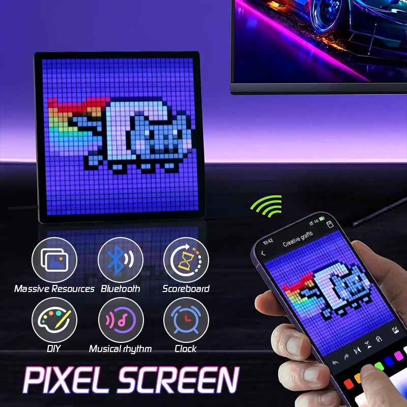 

LED Pixel Display Smart Programmable Pixel Art Display with APP Control Digital Picture Frame Digital Clock Gaming Room Decor