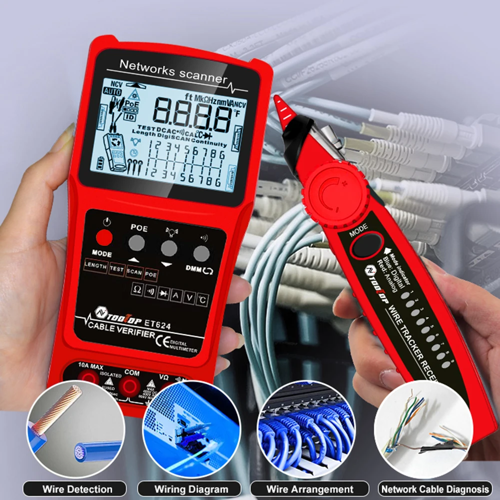 3in1 Multimeter Analogs Digital Search Network Cable Tester POE Test Cable Finder Multifunctional for Voltage Continuity Testing