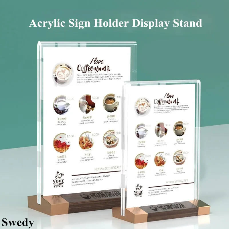 A5 148x210mm T Shape Wood Base Picture Photo Poster Ad Frame Menu Paper Holder Tabletop Acrylic Sign Holder Display Stand 6 inch 105x150mm high definition acrylic photo picture frame table menu holder metal base sign holder display stand