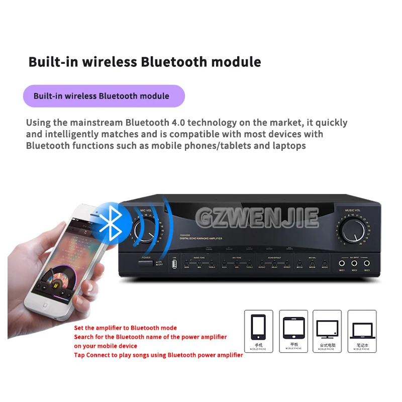 Home Power Amplifier RMA 4.0 Bluetooth Bass Amp 4&Omega;-16&Omega; HIFI Digital Audio Amplifiers FM Amplifier HiFi Stereo
