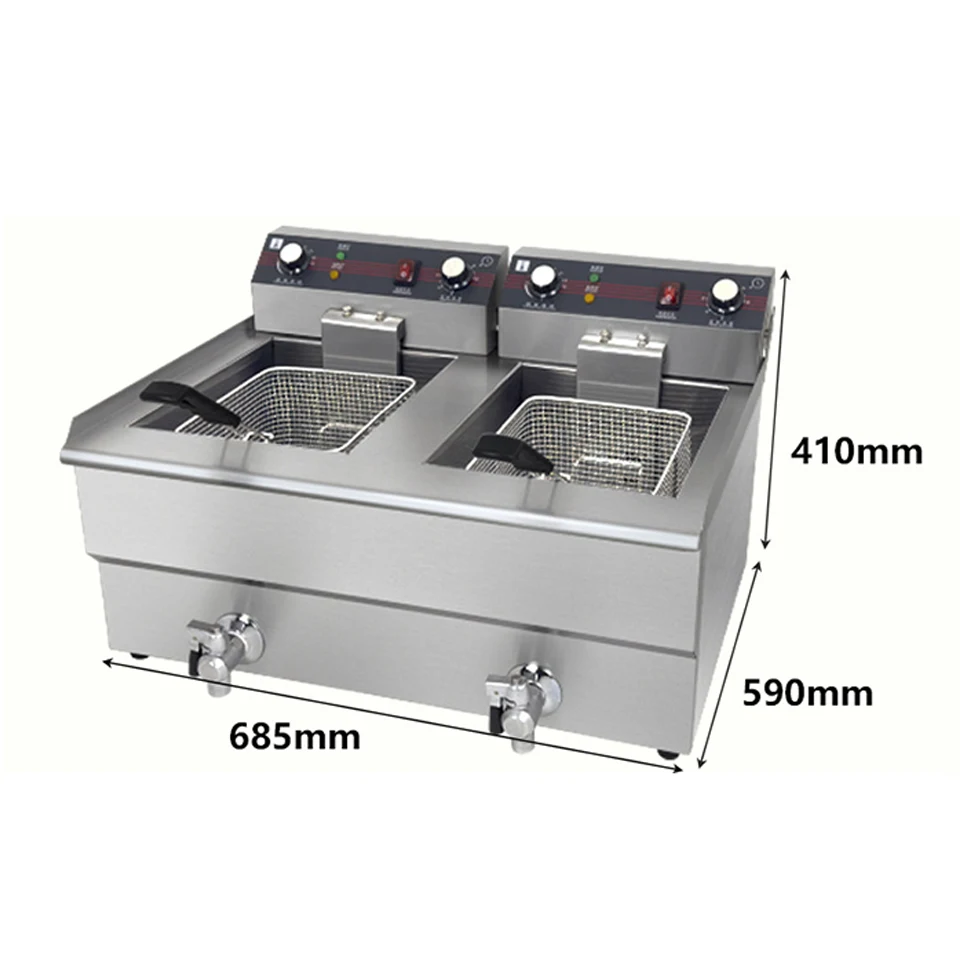 SC-181V-2 18+18L Electric Deep Fryer Stainless Steel Commercial Deep Fat Fryer Countertop with Drain and Timer